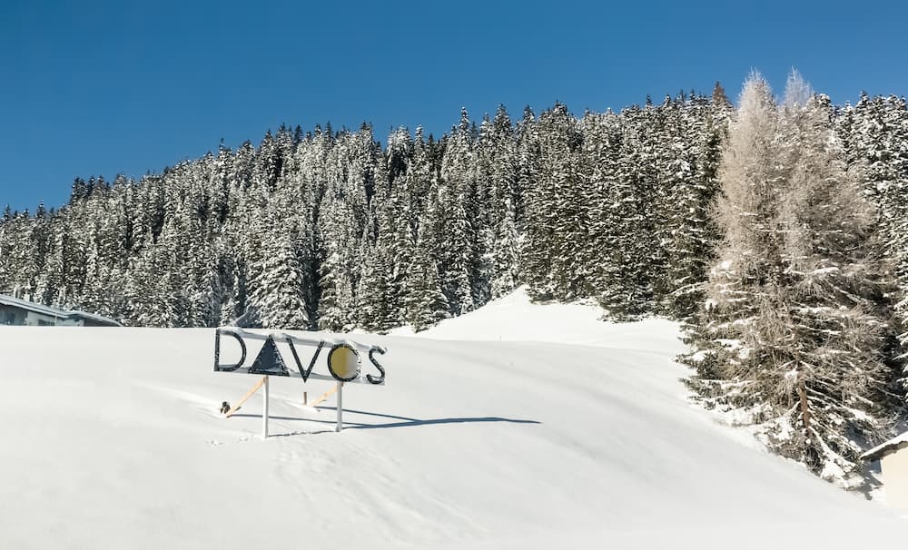 Wintersport in Davos in Zwitserland: bord van Davos