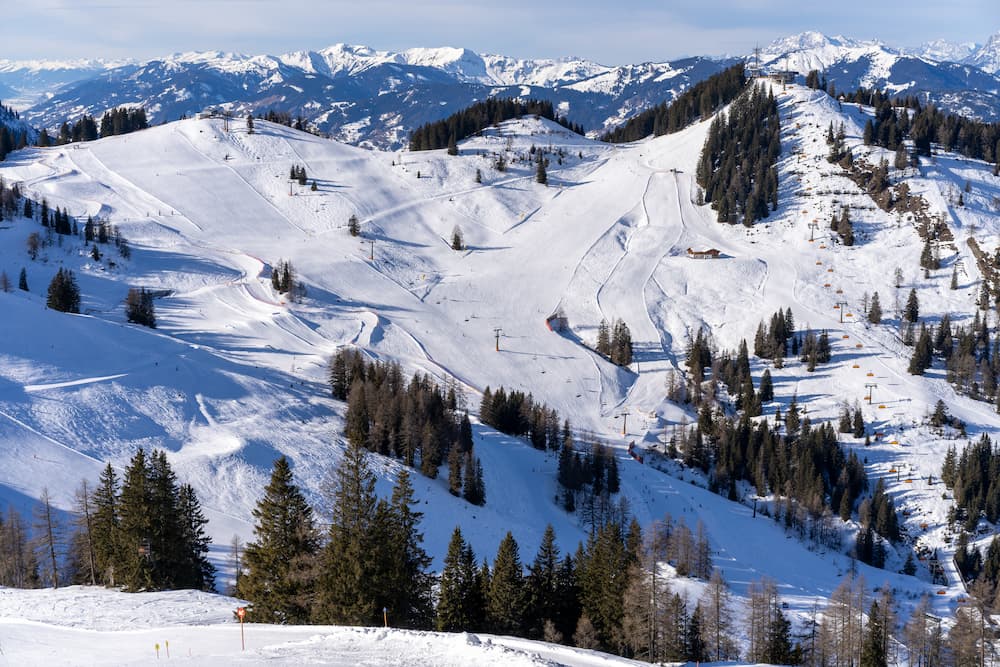 Wintersport in Salzburger Sportwelt: pistes in Flachau in Oostenrijk