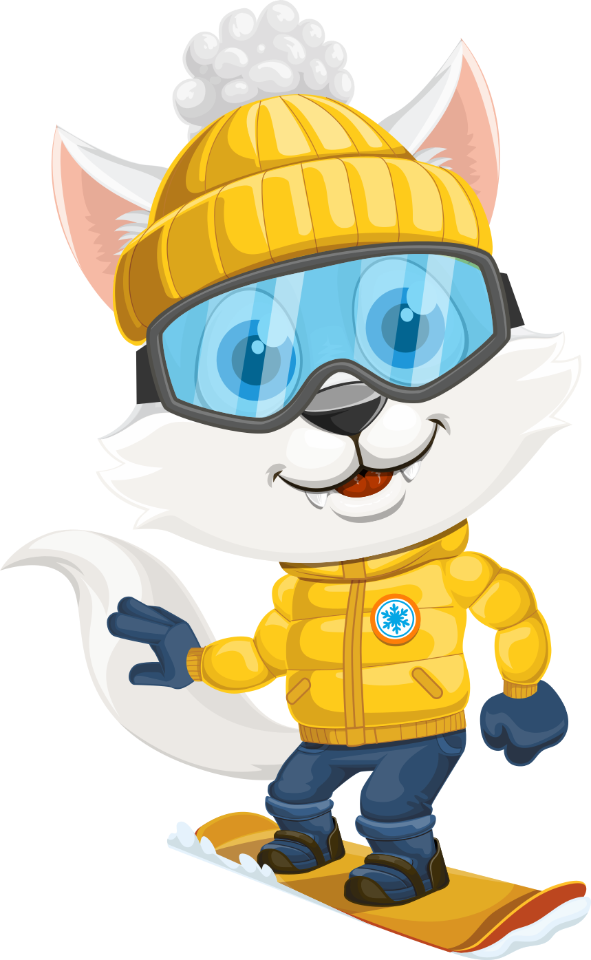 Scottie op zijn snowboard